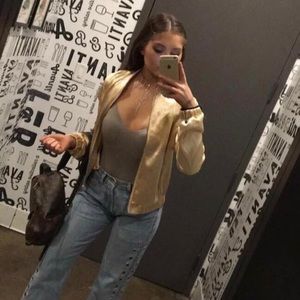 Gold satin bomber from anthro!